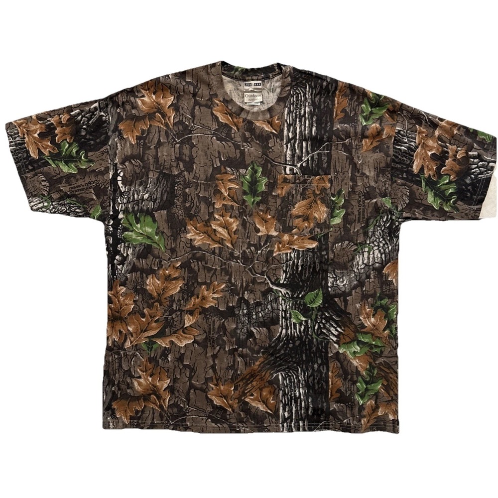 VINTAGE Jerzees Outdoors Camouflage T Shirt Mens XL Trebark Lynch USA Hunting